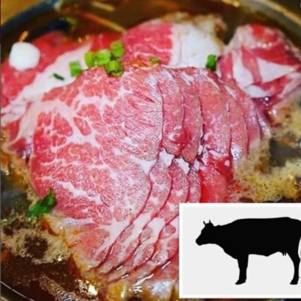 Premium marbled beef slices for hot pot at Uniboil Phresh Teas Co, a Hot Pot Restaurant in Goleta.