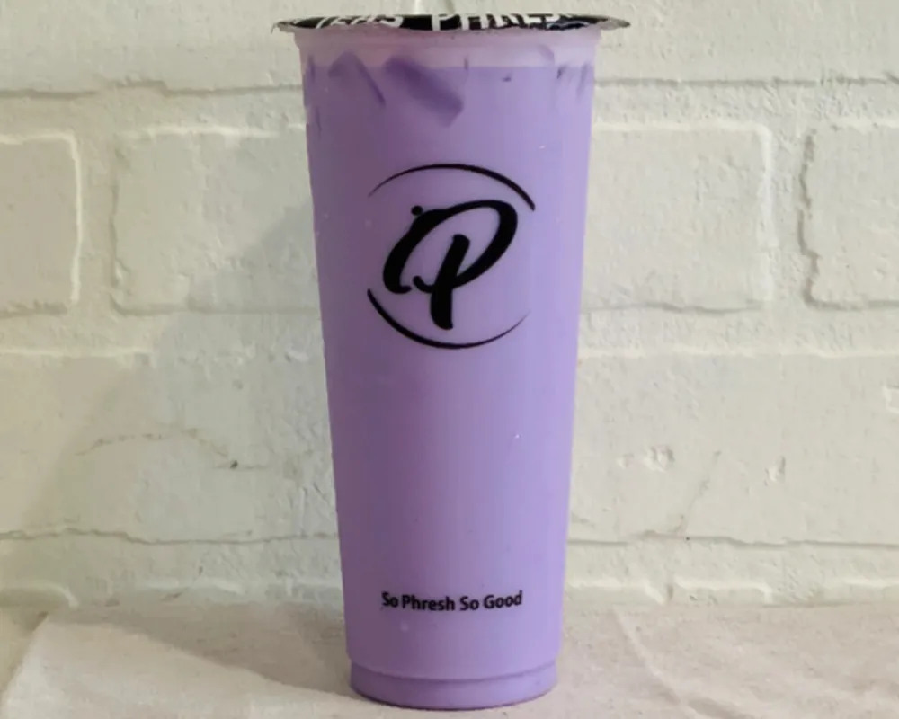 Smooth taro milk tea with rich purple hue at Uniboil Phresh Teas Co, a Hot Pot Restaurant in Goleta.